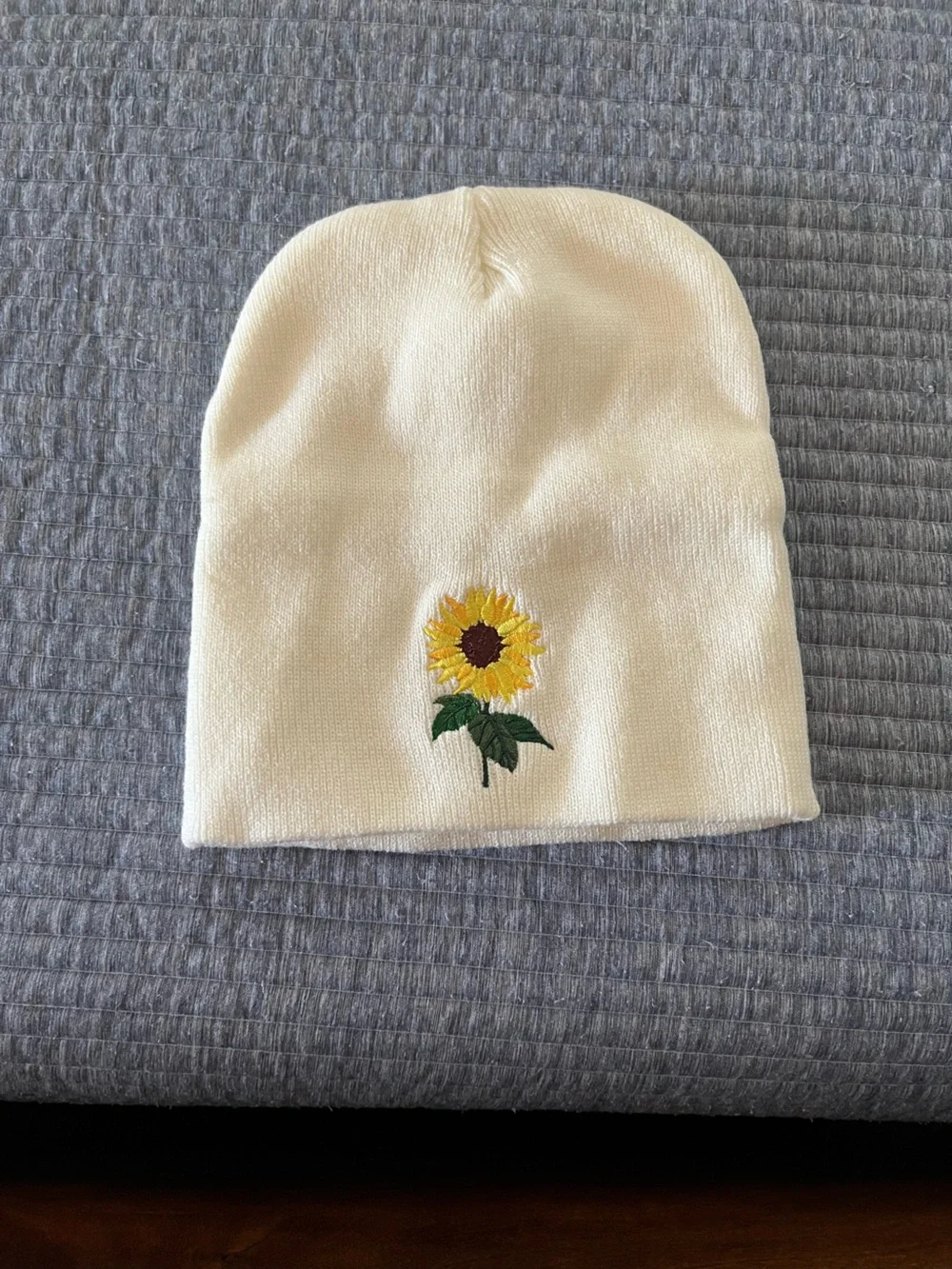 White Sunflower Knit Beanie - Women's Hat